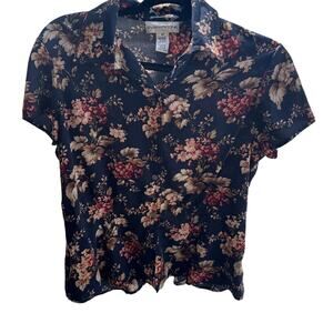 Evan Picone Size 10 Vintage Floral Patterned‎ Button Down Cap Sleeve